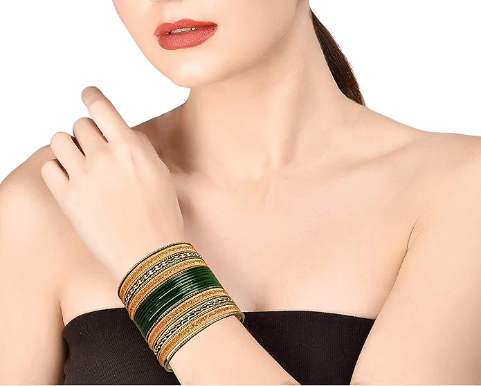 Touchstone Indian Metal Bangles for Women Gold Alloy Bracelets desi 2 Dozen Bangle Collection Bollywood Women's Jewelry Set Multi Stacking Wide Chunky Textured Golden Set of 24 in Gold or White Tone