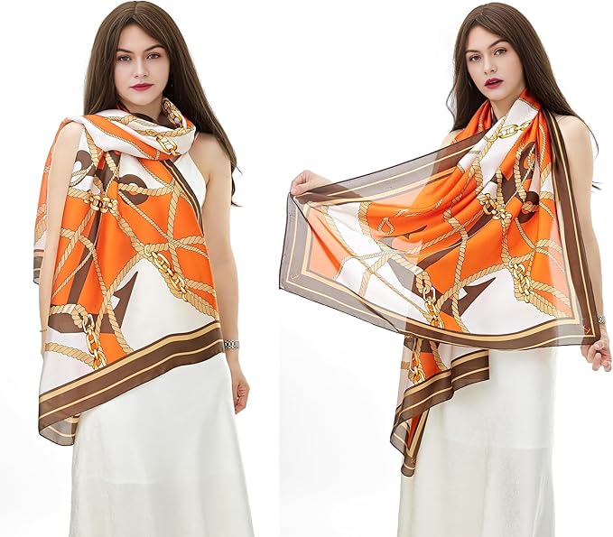 YOUR SMILE Large Mulberry Silk Feeling Long Stain Scarf Lightweight Sunscreen Shawls Wraps for Women