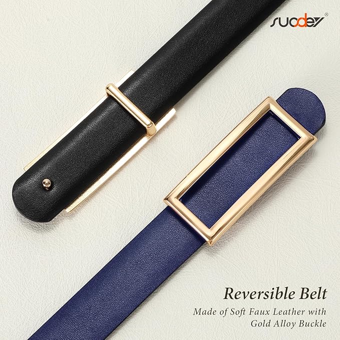 SUOSDEY Women Reversible Leather Belts for Jeans Pants Dresses Ladies Fashion Belts with Gold Buckle, 0.9" Width