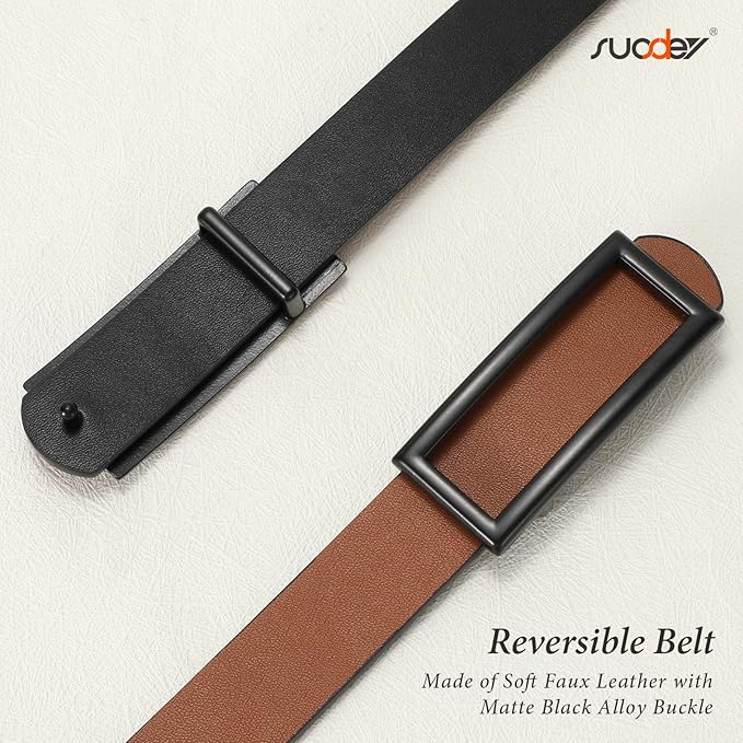SUOSDEY Women Reversible Leather Belts for Jeans Pants Dresses Ladies Fashion Belts with Gold Buckle, 0.9" Width