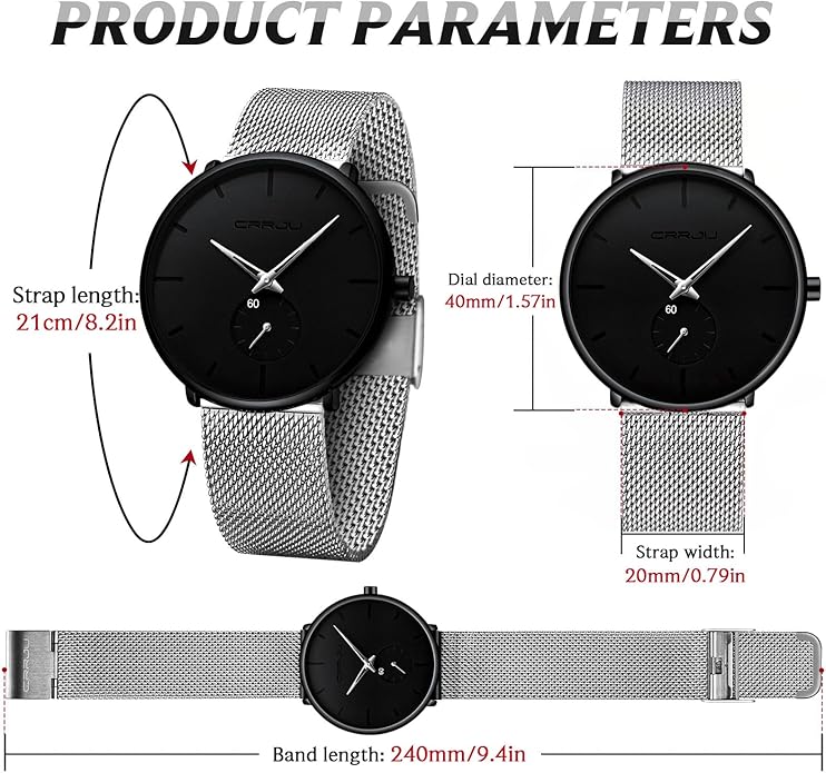 Mens Watches Ultra-Thin Minimalist Waterproof - Fashion Wrist Watch for Men Unisex Dress with Stainless Steel Mesh Band