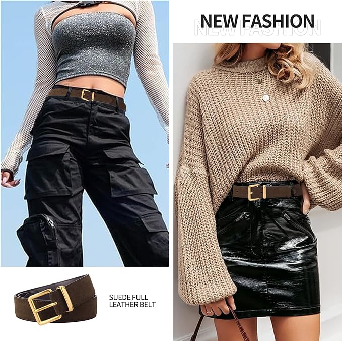 TINIDI Women Genuine Leather Belt for Jeans Pants Dress Fashion Ladies Waist Belt with Gold Buckle