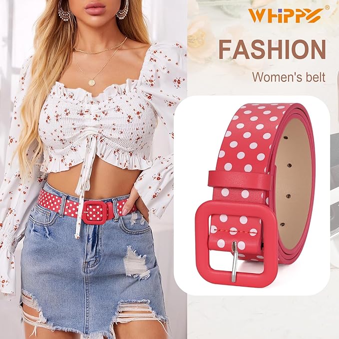 WHIPPY Women Leather Belt Candy Color Fashion Square Buckle Belt Ladies Belt for Jeans Pants Dresses