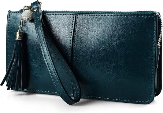 befen Genuine Leather Wristlet Clutch for Women Ultra-Slim Ladies Credit Card Holder Wallet Purses with RFID Protection