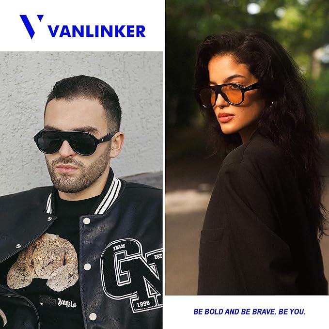 VANLINKER Retro Aviator Polarized Sunglasses for Men Women Trendy 70s Vintage Plastic Frame Sun Glasses VL9750