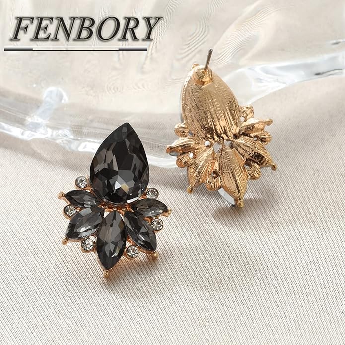 Vintage Rhinestone Earrings Fancy Crystal Cluster Drop Earrings Art Deco Earrings for Women