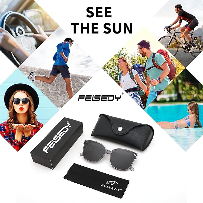 FEISEDY Oversized Polarized Sunglasses - UV400 Protection, Square Fashion Sun Glasses for Outdoor & Daily B2600