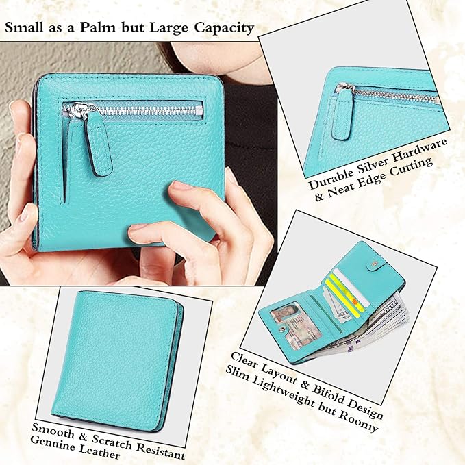 AINIMOER Small Leather Wallet for Women, Ladies Credit Card Holder RFID Blocking Women's Mini Bifold Pocket Purse