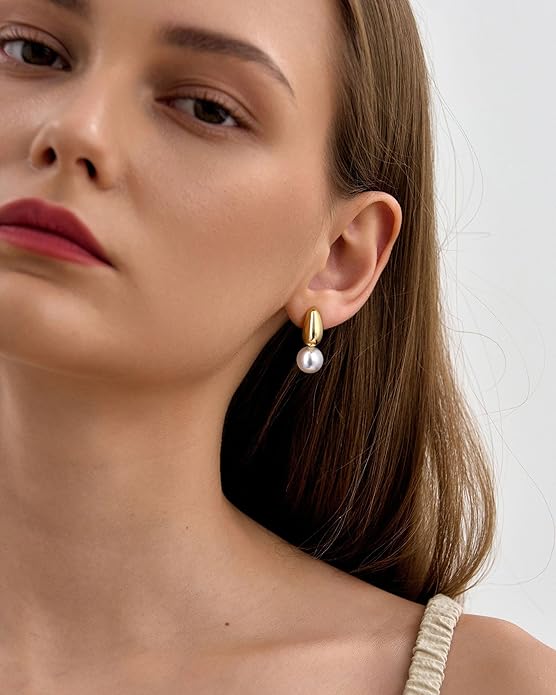 CHESKY Christmas Gifts Pearl Earrings for Women, Dainty 14K Gold Plated/Silver Plated Drop Quality Handpicked AAA+ Freshwater Cultured Round Pearls Dangle Earrings Wedding Jewelry for Women Gifts