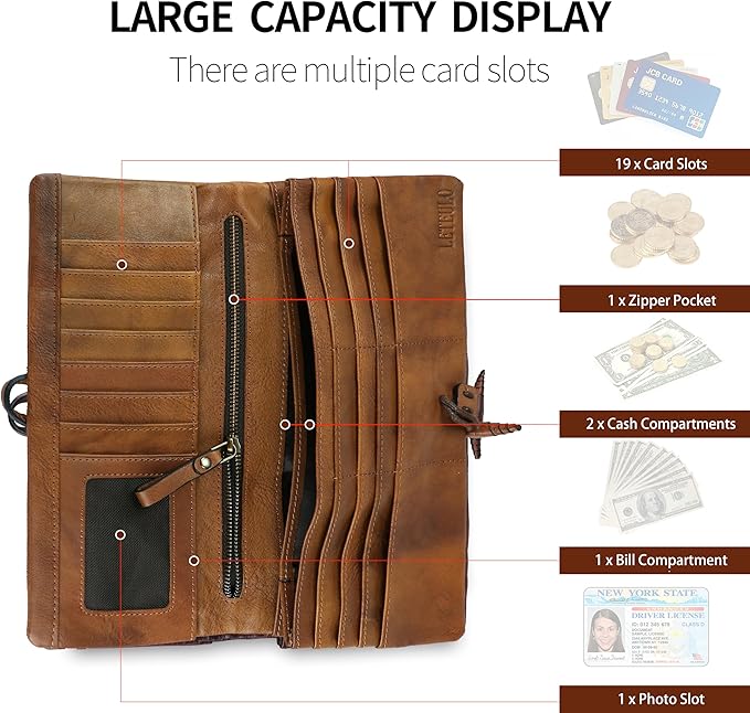 Wallets for Women Large Capacity Leather Clutch Wallet Card Organizer Women's Purse