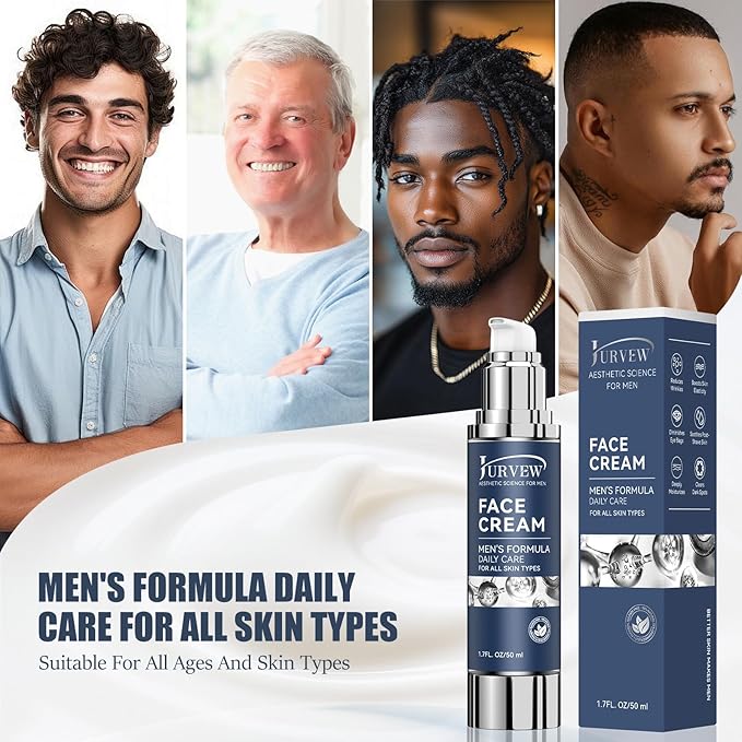 6-in-1 Face Cream for Men - Anti-Aging Moisturizer with Hyaluronic Acid & Niacinamide, Reduces Wrinkles, Dark Spots, Under Eye Bags, For Dry Skin, Daily Hydrating Face & Eye Treatment (1.7Oz)