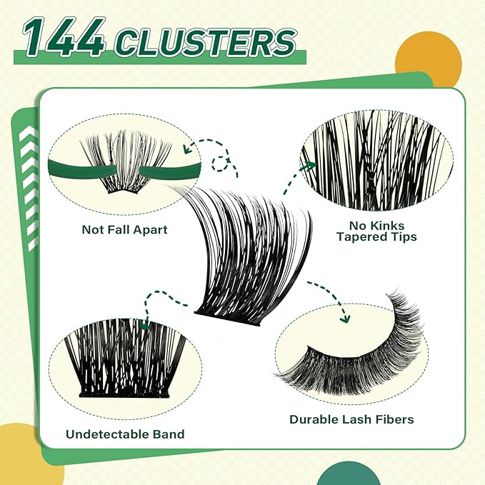 DIY Lash Extension Kit KEYYOU 144pcs Lash Clusters Eyelash Extension Kit with Mascara Brush Bond and Seal Lash Glue Remover Lash Applicators Lash Brush for DIY Lash Extensions (Y04 Kit)
