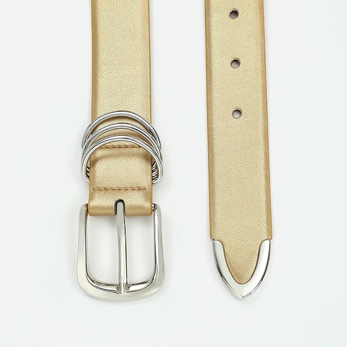 Women's Leather Belts with Gold Buckle Fashion Leather Waist Belt Elegant Ladies Belts for Jeans Dress & Casual Wear