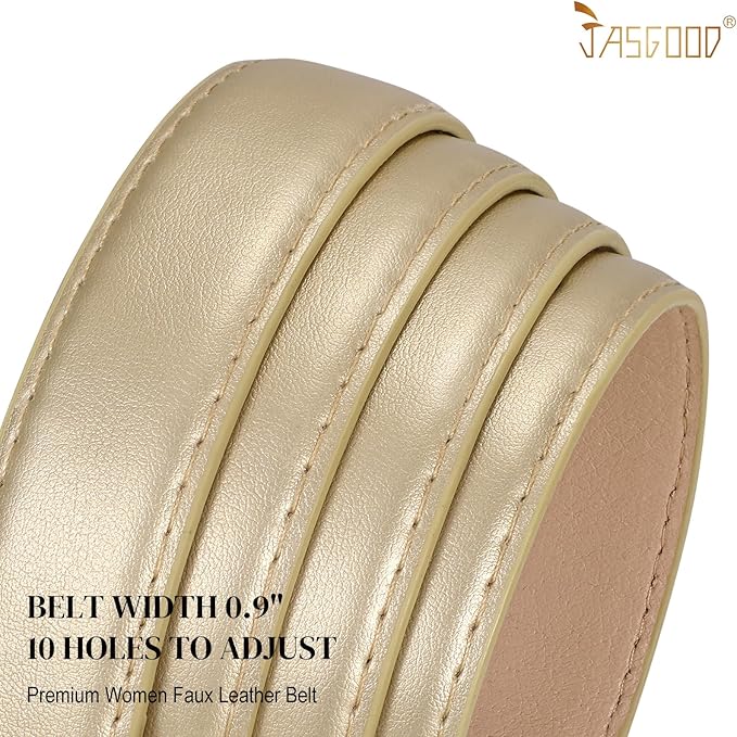 JASGOOD Women Leather Belt Fashion Ladies Skinny Leather Waist Belt for Pants Jeans Dress with Gold Buckle