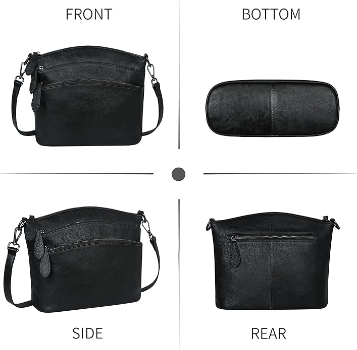 HESHE Crossbody Bags for Women Genuine Leather Purses with Multi-Pockets Vintage Ladies Small Shoulder Satchel Bag
