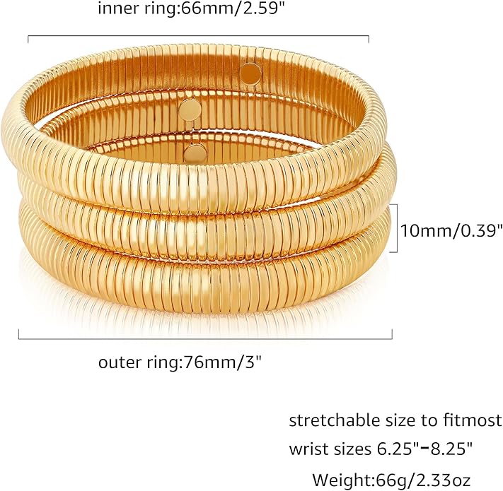 MISS RIGHT Gold Chunky Stretch Snake Chain Bangle Bracelets Stack for Women Trendy, 18K Gold Filled Stainless Steel Stretchy Womens Stackable Wristband Bangles Bracelet Set