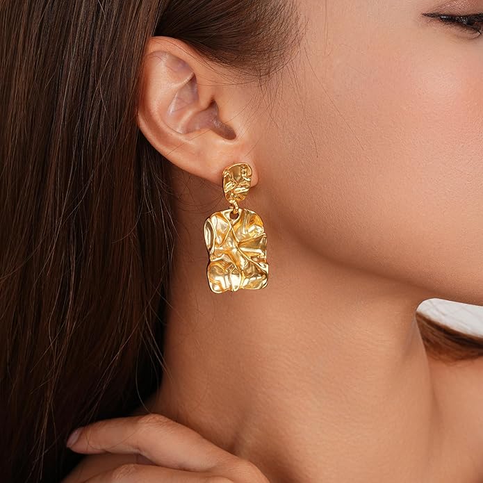 Large Gold Earrings for Women, Chunky Gold Statement Drop Dangle Earring Maple Leave Ginko Leaf Jewelry Gifts