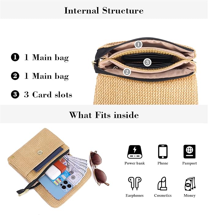 MINICAT Straw Small Summer Purses for Women Crossbody Purse Beach Bags for Everyday Cruise Travel Vacation Essentials | Straw, Small, Summer, for Everyday, Cruise, Travel, Vacation, Essentials