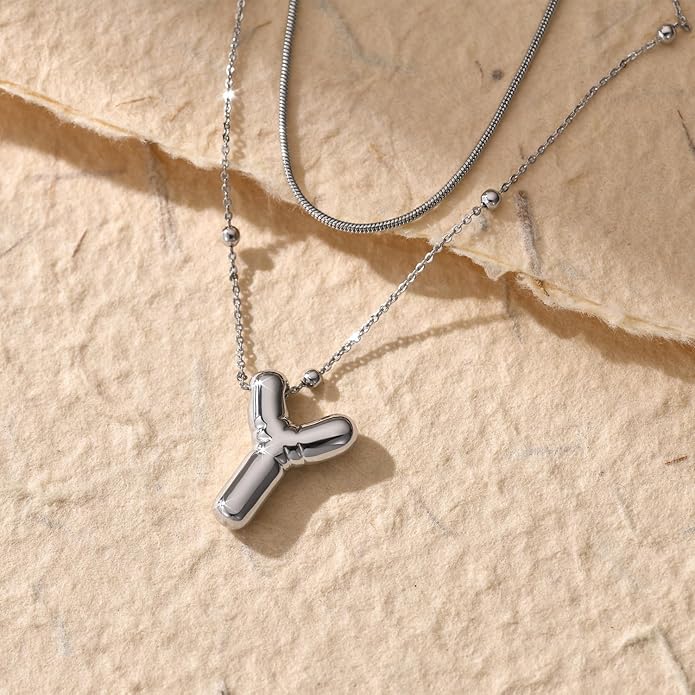 LUCA SMITH Initial Necklaces for Women, Dainty Balloon Bubble Letter, Name Letter Alphabet Pendant Layered Choker Chain Jewelry Gift