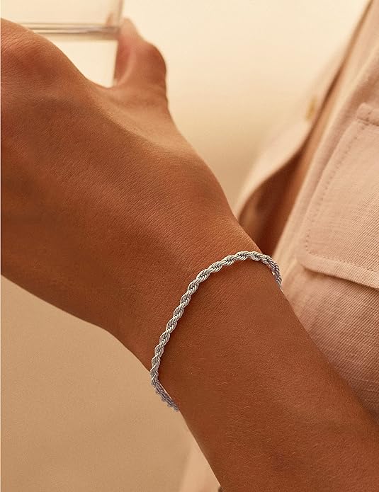 nometo 925 Sterling Silver Rope Chain Bracelet Box Chain Bracelet 2mm3mm5mm Silver/Gold Plated Bracelet for Men Women Silver Bracelet 6.5-9 Inches