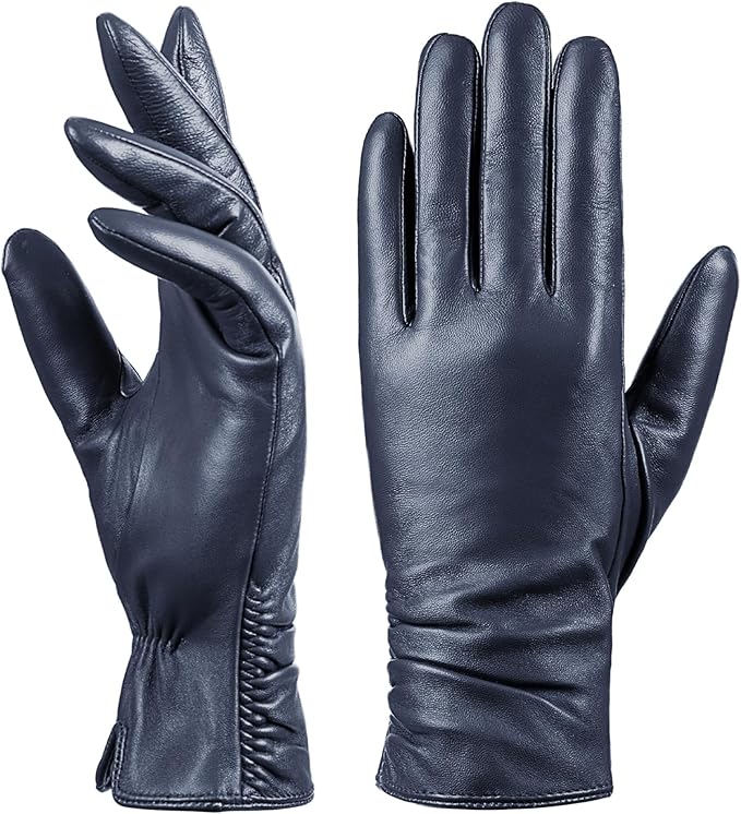 Dsane Womens Winter Leather Touchscreen Texting Warm Driving Lambskin Pure Genuine leather Gloves
