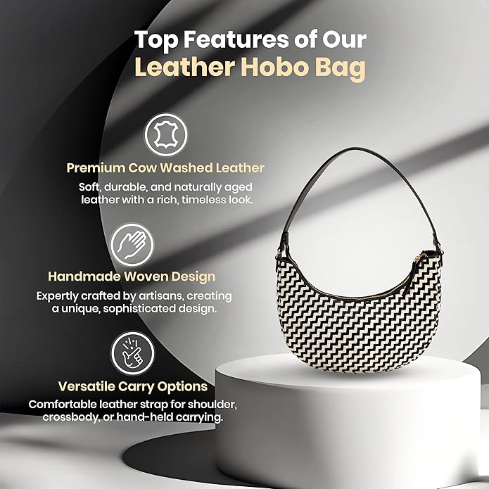 Handmade Woven Genuine Leather Bag, Premium Quality, Crossbody Purse & Hobo Handbag, Diagonal Pattern, 11.81x3.94x9.06 Inches