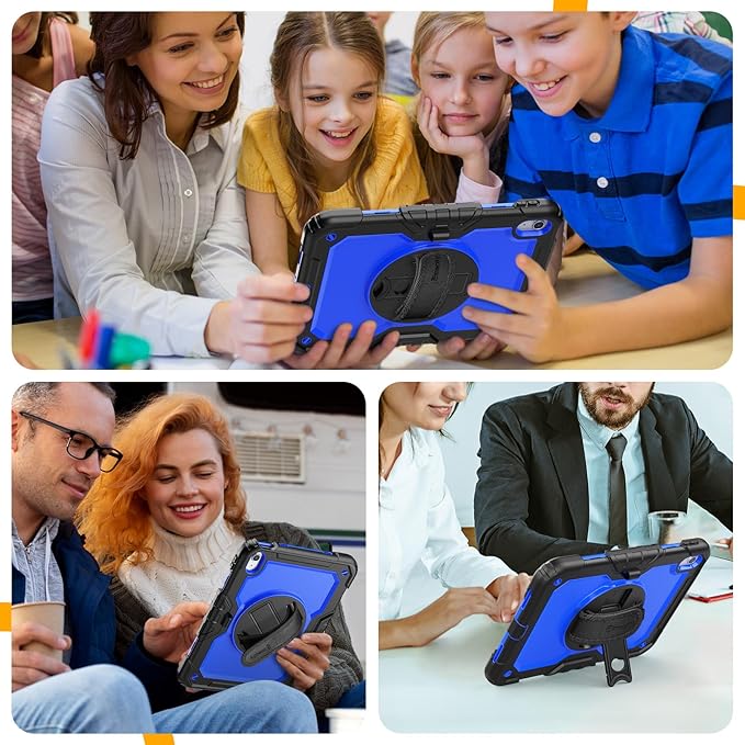 timecity for iPad (A16) 11th/ 10th Generation Case 11''/ 10.9 Inch (2025/2022) - Heavy Duty Protective Cover with Screen Protector, Stand, Shoulder Strap & Pencil Holder | Kids-Friendly - Dark Blue