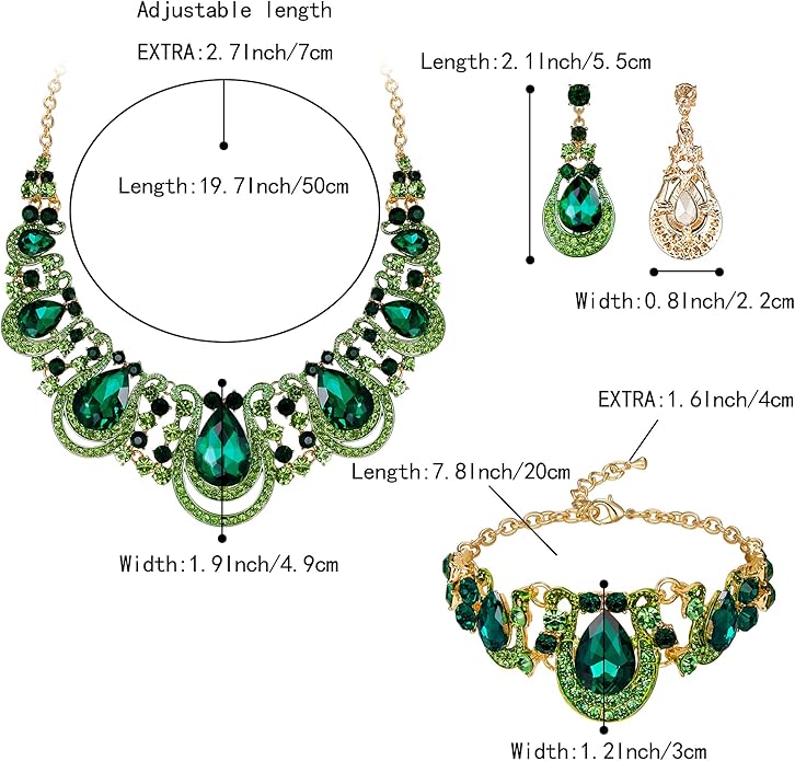 BriLove Women's Teardrop Crystal Statement Necklace Cluster Hollow Dangle Earrings Chain Bracelet Bib Jewellery Set for Wedding Bride Bridesmaid