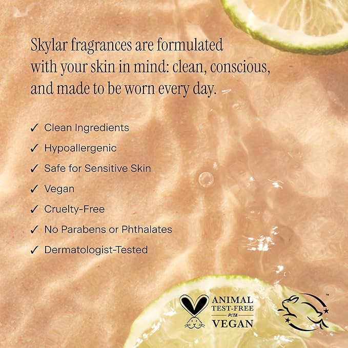 Skylar Lime Sands Eau de Parfum - Hypoallergenic & Clean Perfume Women & Men, Vegan & Safe for Sensitive Skin - Woody Citrus Perfume with Notes of Lime, Sea Salt & Coconut Water - (10mL /0.33 Fl oz)