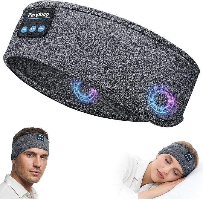 Perytong Sleep Headband Headphones Bluetooth, Sleeping Headphones Wireless for Side Sleepers, Over-Ear Headphones Eye Mask Sports Headband with HD Stereo Speakers for Workout Running Travel Yoga