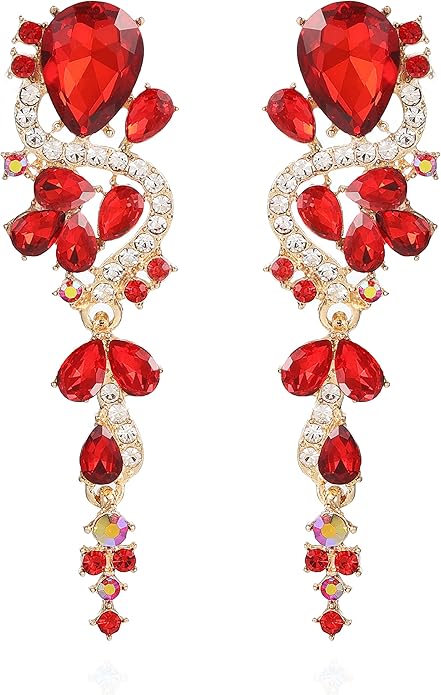 Fashion Rhinestone Statement Drop Dangle Earrings Long Colorful Crystal Bridal Wedding Teardrop Chandelier Earrings for Women Prom Pageant