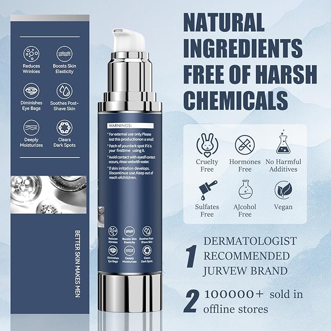6-in-1 Face Cream for Men - Anti-Aging Moisturizer with Hyaluronic Acid & Niacinamide, Reduces Wrinkles, Dark Spots, Under Eye Bags, For Dry Skin, Daily Hydrating Face & Eye Treatment (1.7Oz)