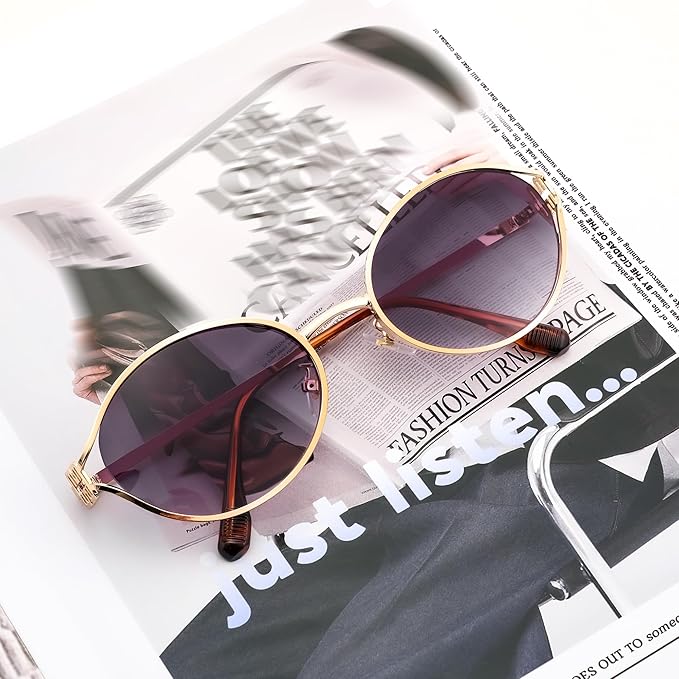FEISEDY Retro Oval Small Sunglasses for Women Men 90s Trendy Classic Y2K Frame Round Shades UV400 Protection B9164