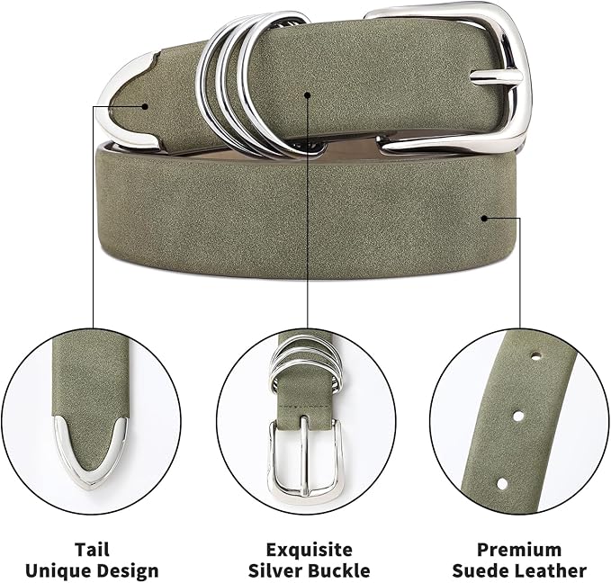 Women's Leather Belts with Gold Buckle Fashion Leather Waist Belt Elegant Ladies Belts for Jeans Dress & Casual Wear
