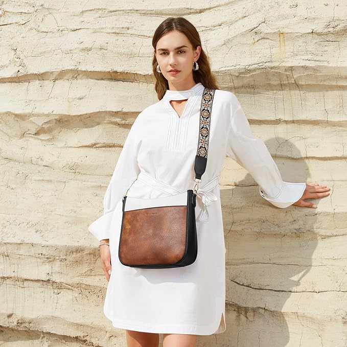 BOSTANTEN Crossbody Bags for Women Trendy Vegan Leather Hobo Purses Shoulder Handbags With Wide Shoulder Strap