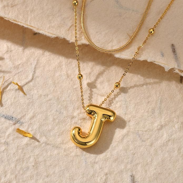LUCA SMITH Initial Necklaces for Women, Dainty Balloon Bubble Letter, Name Letter Alphabet Pendant Layered Choker Chain Jewelry Gift