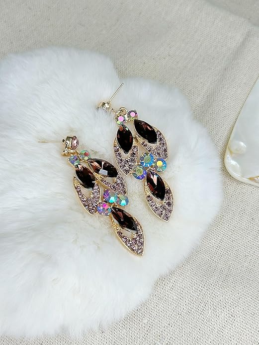 Women Jewelry Set Rhinestone Crystal Green Bride Statement Choker Necklace Teardrop Cluster Dangle Earrings Set for Wedding Party