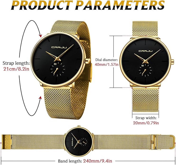 Mens Watches Ultra-Thin Minimalist Waterproof - Fashion Wrist Watch for Men Unisex Dress with Stainless Steel Mesh Band