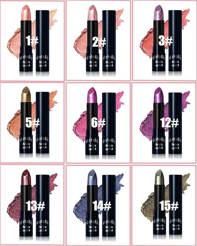 Glitter Metallic Lipstick Shimmer Lip Stick Long Lasting,Wine Red Diamond Cream Shimmer Tinted Lip Gloss High Pigmented,Metallic Matte Lipcolor Stain Women Christmas Non Stick Lips Makeup-13
