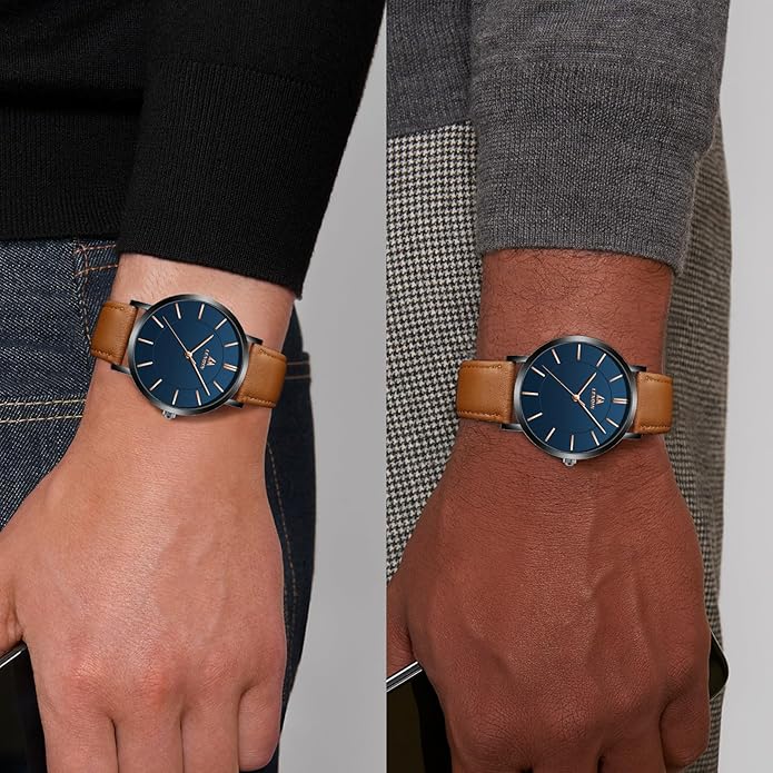 LN LENQIN Mens Watches Watches for Men Analog Quartz Watch 30M Waterproof Men's Wrist Watch Minimalist Fashion Business Mens Dress Designer Watch with Leather Band