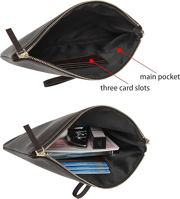 DORIS&JACKY Lambskin Leather Wristlet Clutch Purse for Women Soft Designer Slim Cell Phone Pouch Bag with Detachable Strap