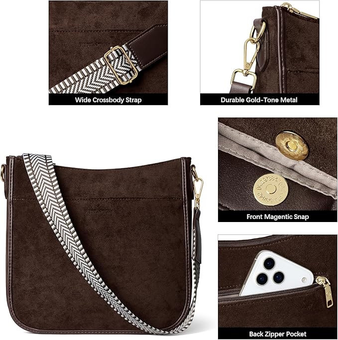 BOSTANTEN Crossbody Bags for Women Trendy Vegan Leather Hobo Purses Shoulder Handbags With Wide Shoulder Strap