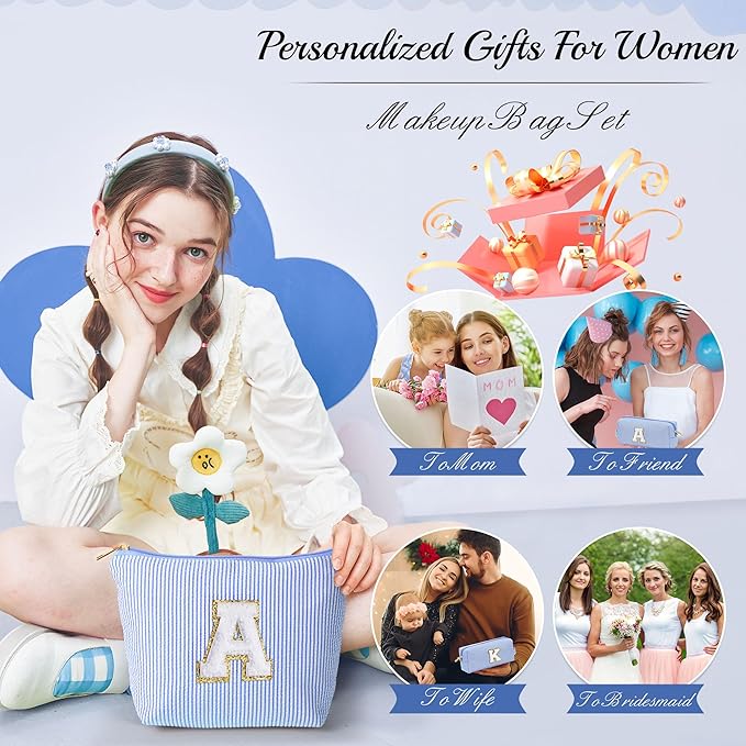 YOOLIFE Teen Girl Gift | Makeup Bag | Cosmetic Bag | Travel Toiletry Bags | Gifts for Teacher Teen Girls Girlfriend Bridal Shower | Birthday Gifts for Kids | 15 14 13 Year Old Girl Gift Blue A