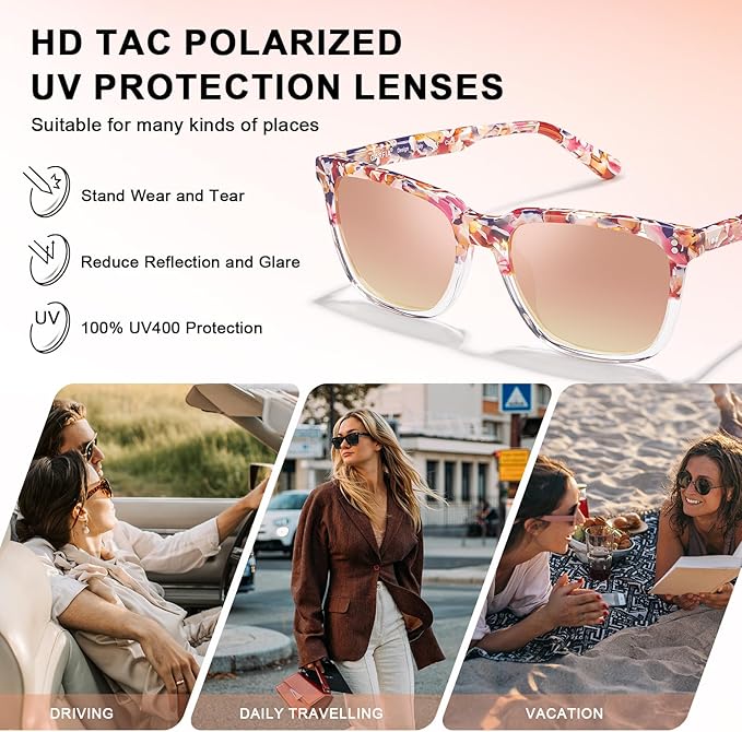 CARFIA Polarized Sunglasses for Women: Acetate, Small/Medium Size, UV400 Anti Glare CA5354