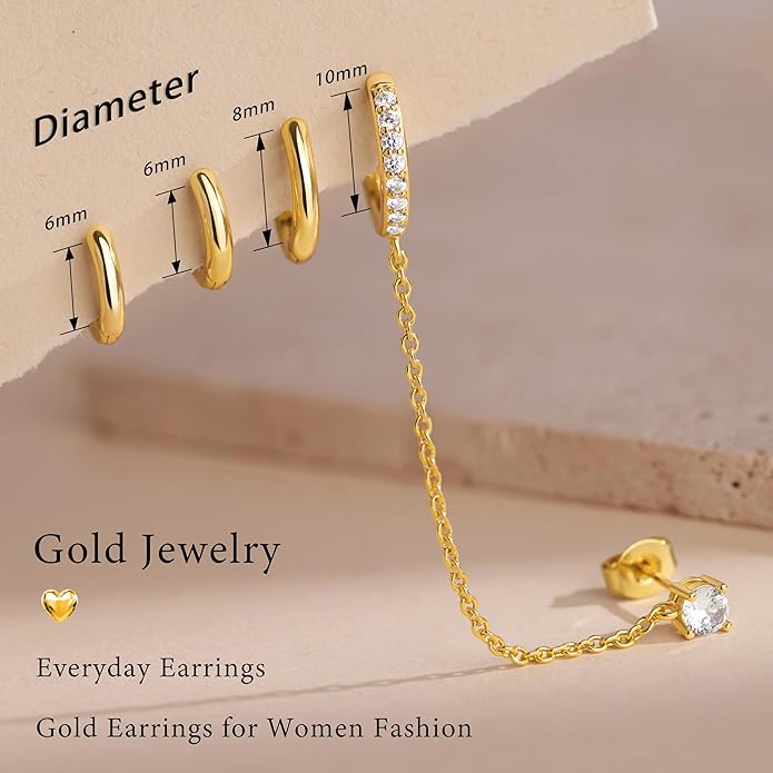 Small Gold Huggie Hoop Earrings Set for Women Men Hypoallergenic 14K Plated Stack Cartilage Earrings, Multiple Piercing Lightweight Mini Thin Cute Dainty Trendy Jewelry Set Christmas Gifts for Women