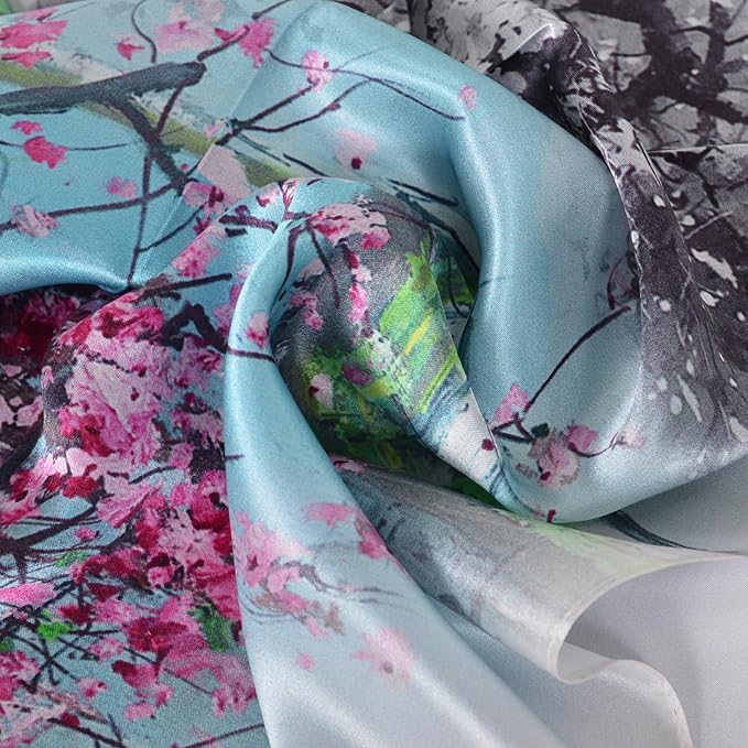 100% Mulberry Silk Scarf for Women Neck Oblong Headscarves Long Floral Print Lightweight Silk Wraps Shawls 67"*20"