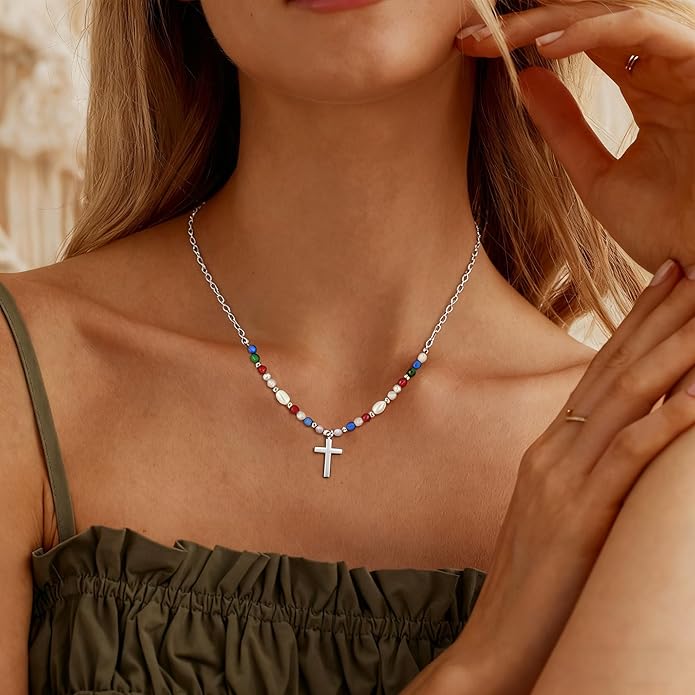 Cross Necklace for Women Trendy - Dainty 18K Real Gold Plated Minimalist Cross Necklace Non Tarnish Waterproof Trendy Cute Simple Small Necklaces Easter Christian Religious Faith Jewelry Gifts