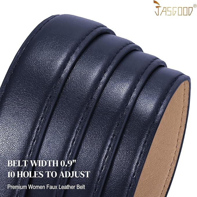 JASGOOD Women Leather Belt Fashion Ladies Skinny Leather Waist Belt for Pants Jeans Dress with Gold Buckle