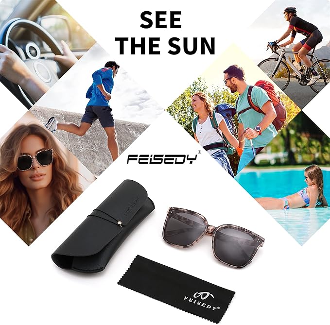 FEISEDY Oversized Polarized Sunglasses - UV400 Protection, Square Fashion Sun Glasses for Outdoor & Daily B2600