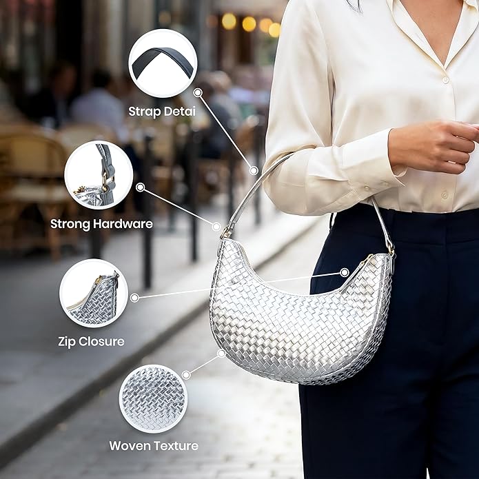 Handmade Woven Genuine Leather Bag, Premium Quality, Crossbody Purse & Hobo Handbag, Diagonal Pattern, 11.81x3.94x9.06 Inches